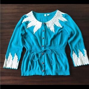 Anthropologie Blue Cardigan with White Accents